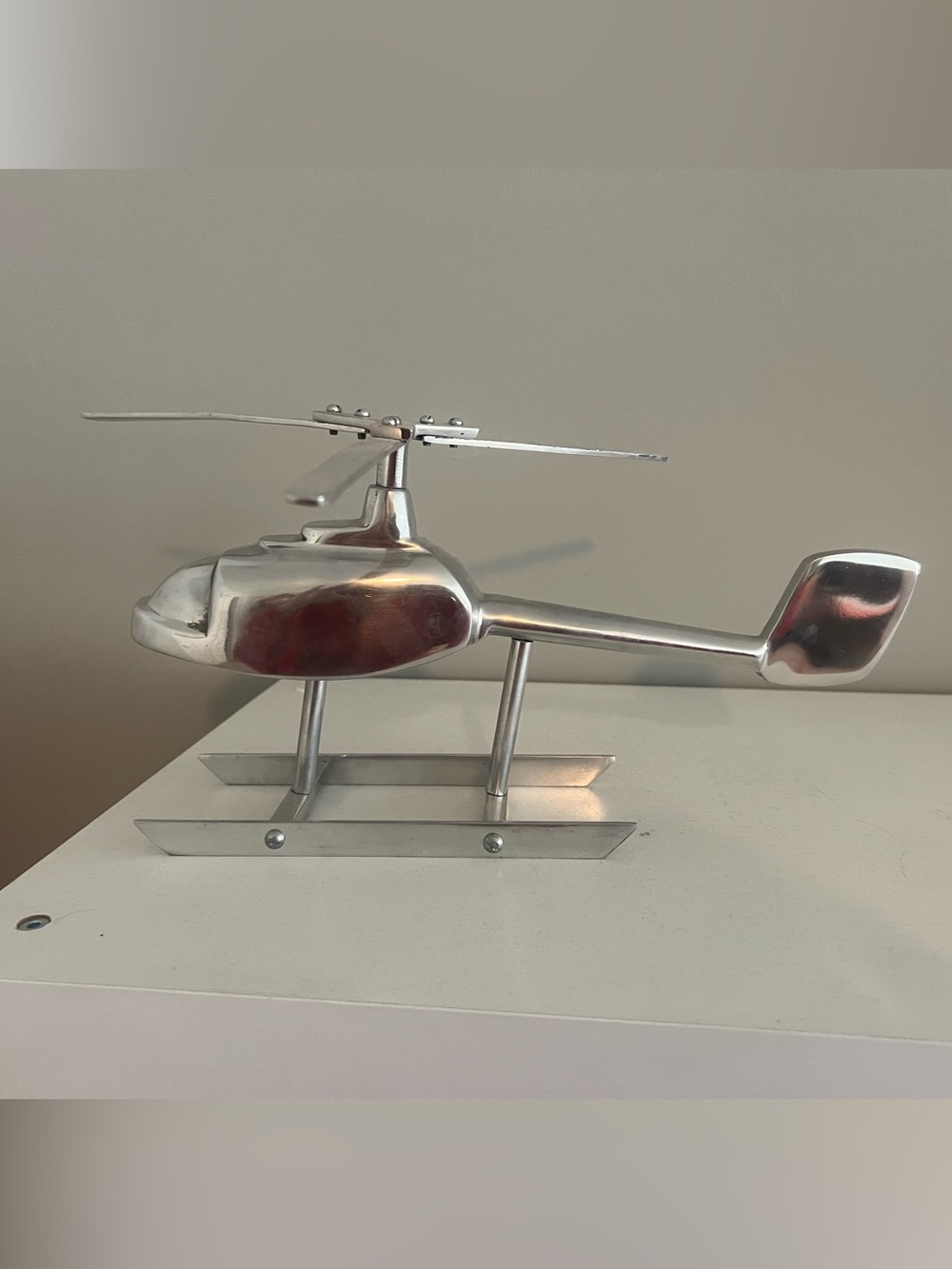 Polished Aluminum Helicopter Sculpture Aviation Desk Decor Silver